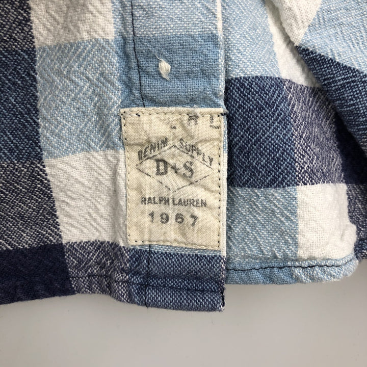 Ralph Lauren DENIM and SUPPLY Denim and Supply Check Pattern Long Sleeve Light Flannel Shirt, Women's Size Medium cotton white type Vintage Second Hand