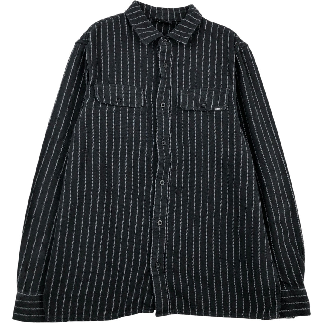 Vans Stripe Pattern Long Sleeve Light Flannel Shirt, Box Shirt, Women's Size L cotton black type Vintage Second Hand