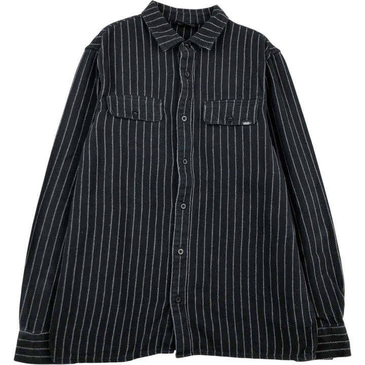 Vans Stripe Pattern Long Sleeve Light Flannel Shirt, Box Shirt, Women's Size L cotton black type Vintage Second Hand