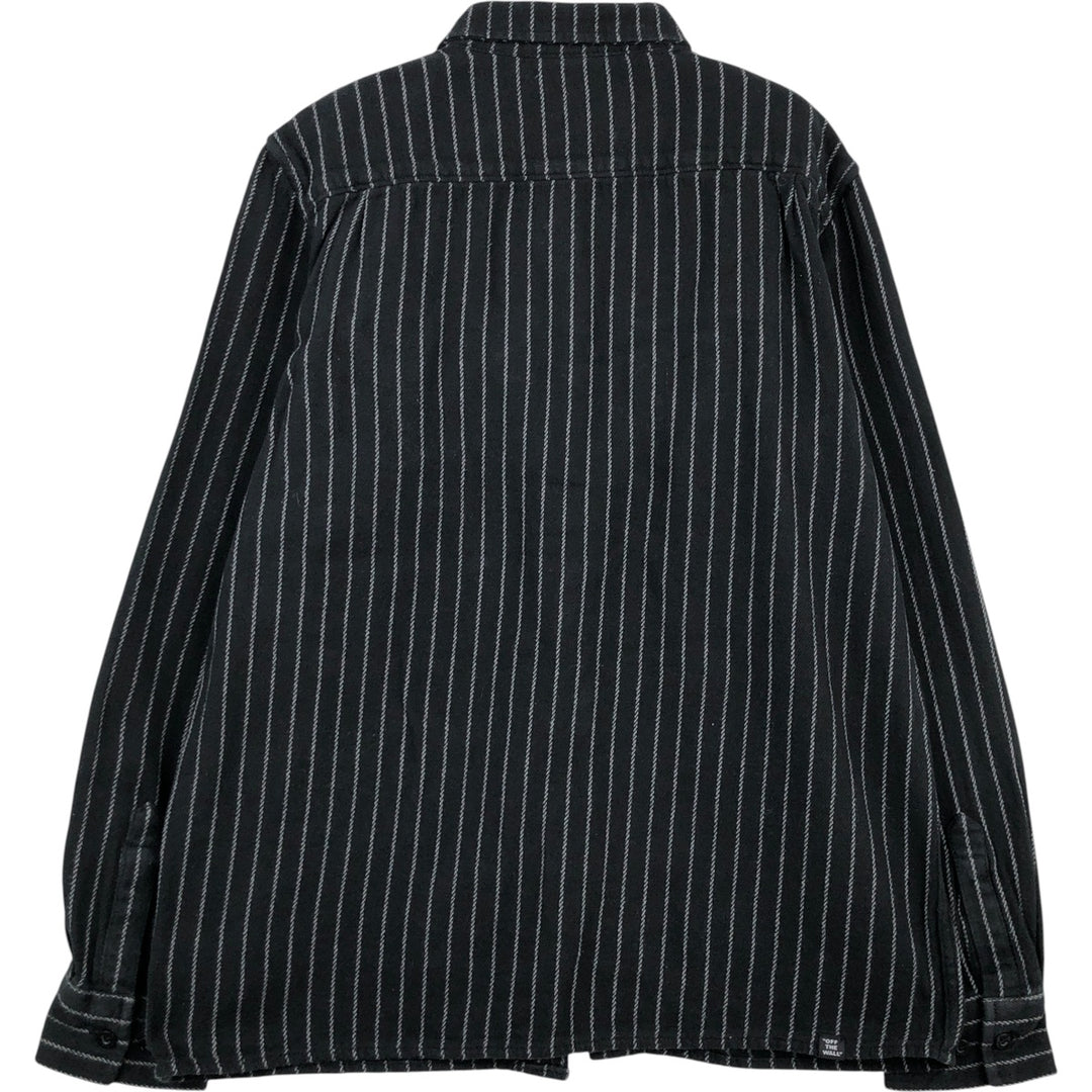 Vans Stripe Pattern Long Sleeve Light Flannel Shirt, Box Shirt, Women's Size L cotton black type Vintage Second Hand