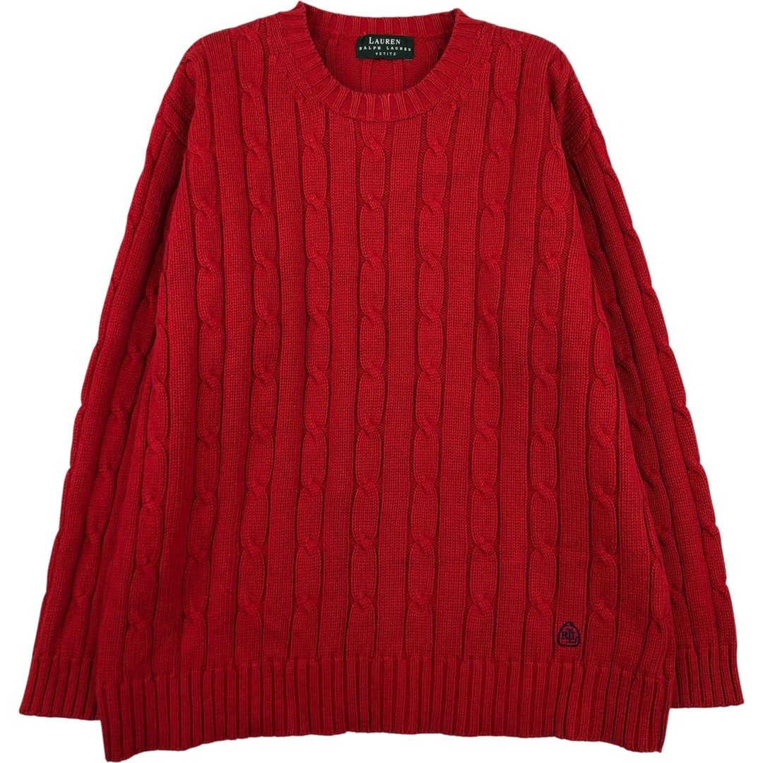 Ralph Lauren LAUREN cable knit cotton sweater, women's size L unclear red type Vintage Second Hand