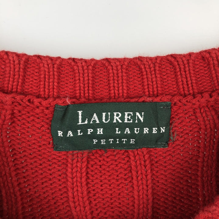Ralph Lauren LAUREN cable knit cotton sweater, women's size L unclear red type Vintage Second Hand