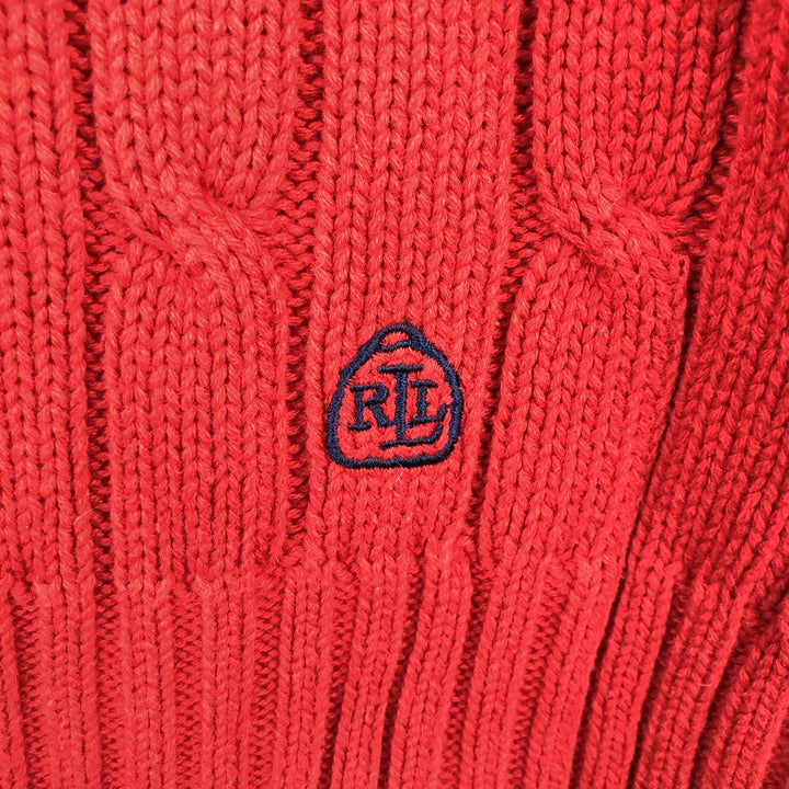 Ralph Lauren LAUREN cable knit cotton sweater, women's size L unclear red type Vintage Second Hand