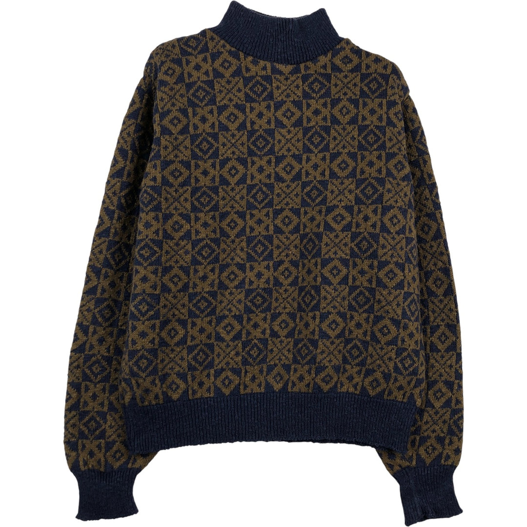 Vintage 70s-80'S LLBean all-over print high-neck cotton knit sweater, Made in USA, Women's Size M cotton navy blue type Vintage Second Hand