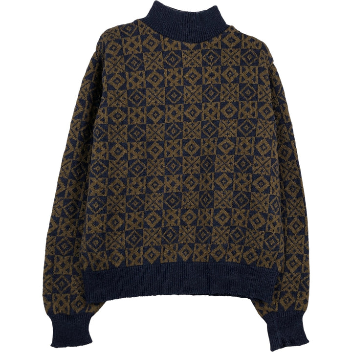 Vintage 70s-80'S LLBean all-over print high-neck cotton knit sweater, Made in USA, Women's Size M cotton navy blue type Vintage Second Hand