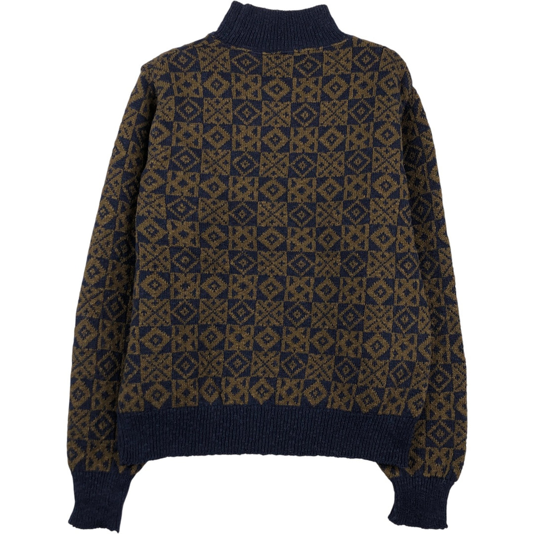 Vintage 70s-80'S LLBean all-over print high-neck cotton knit sweater, Made in USA, Women's Size M cotton navy blue type Vintage Second Hand
