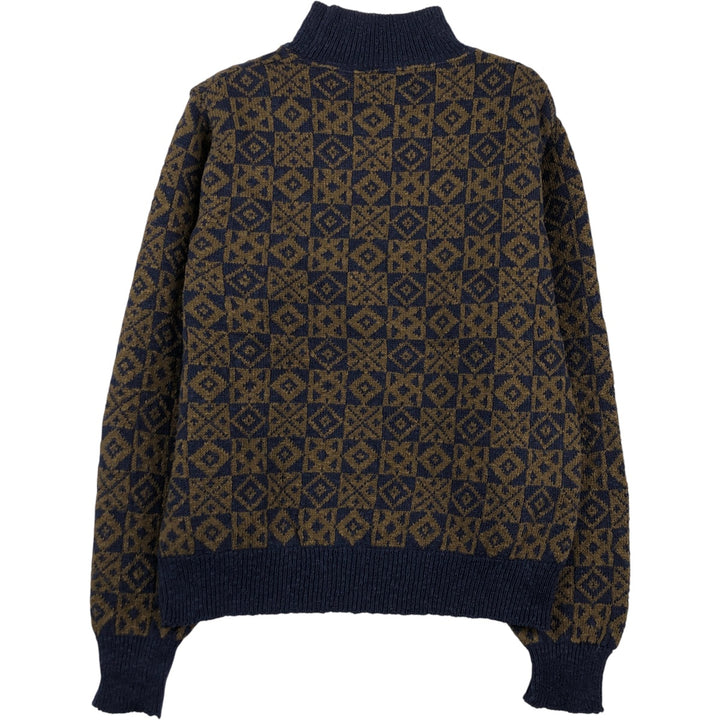 Vintage 70s-80'S LLBean all-over print high-neck cotton knit sweater, Made in USA, Women's Size M cotton navy blue type Vintage Second Hand