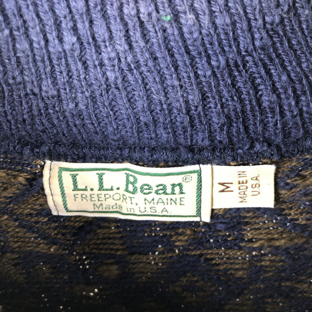 Vintage 70s-80'S LLBean all-over print high-neck cotton knit sweater, Made in USA, Women's Size M cotton navy blue type Vintage Second Hand