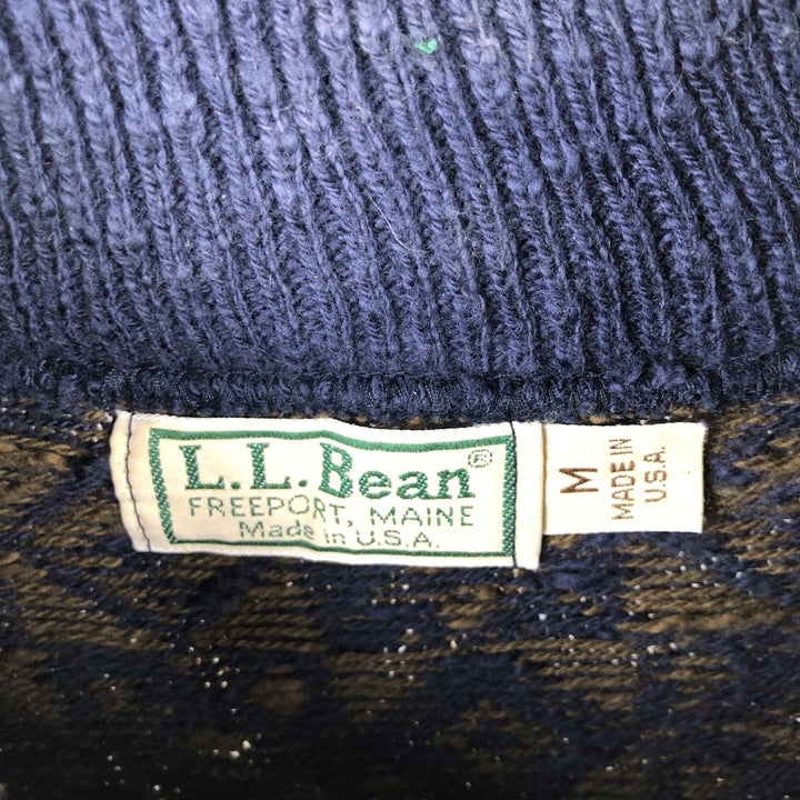 Vintage 70s-80'S LLBean all-over print high-neck cotton knit sweater, Made in USA, Women's Size M cotton navy blue type Vintage Second Hand