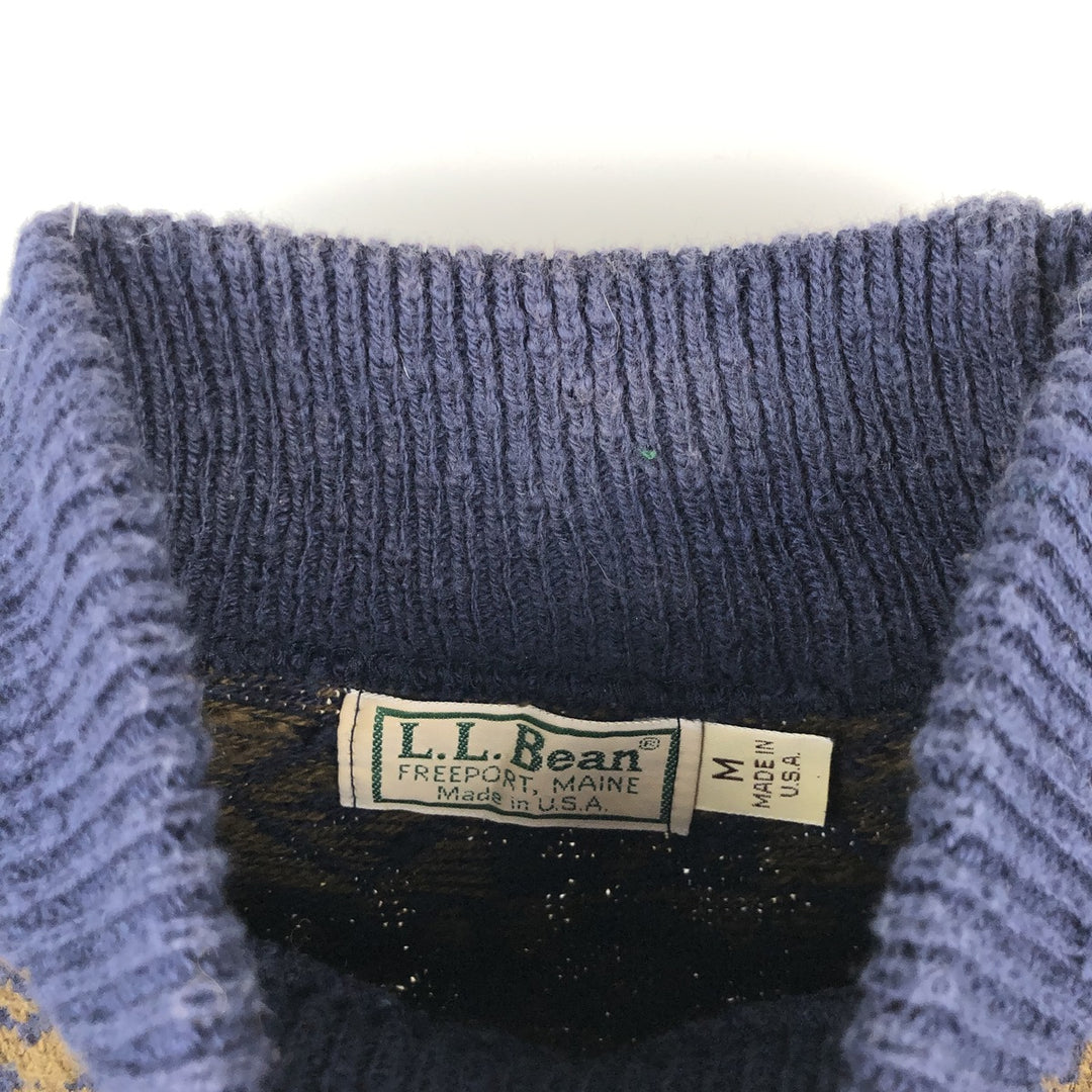 Vintage 70s-80'S LLBean all-over print high-neck cotton knit sweater, Made in USA, Women's Size M cotton navy blue type Vintage Second Hand