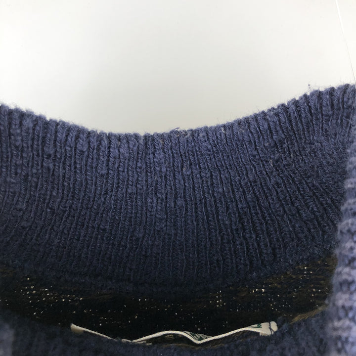 Vintage 70s-80'S LLBean all-over print high-neck cotton knit sweater, Made in USA, Women's Size M cotton navy blue type Vintage Second Hand