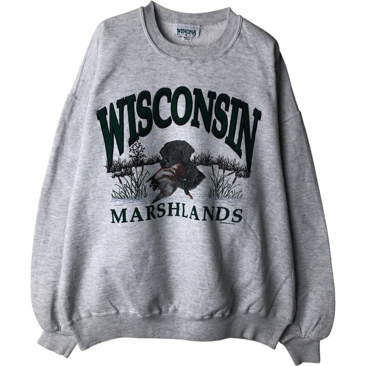 Vintage 90'S WINONA dog print sweatshirt, made in the USA, men's size XL cotton gray type Vintage Second Hand