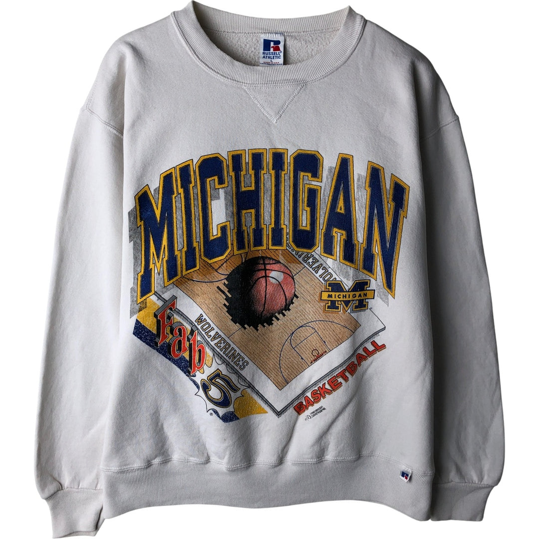 90'S Russell MICHIGAN University of Michigan college sweatshirt, Made in USA, Men's Size L, Vintage cotton white type Vintage Second Hand