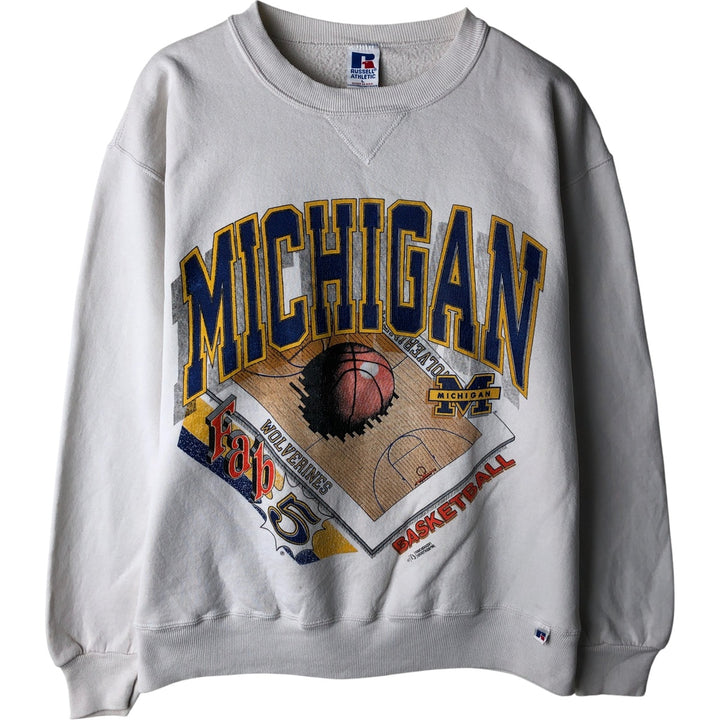 90'S Russell MICHIGAN University of Michigan college sweatshirt, Made in USA, Men's Size L, Vintage cotton white type Vintage Second Hand