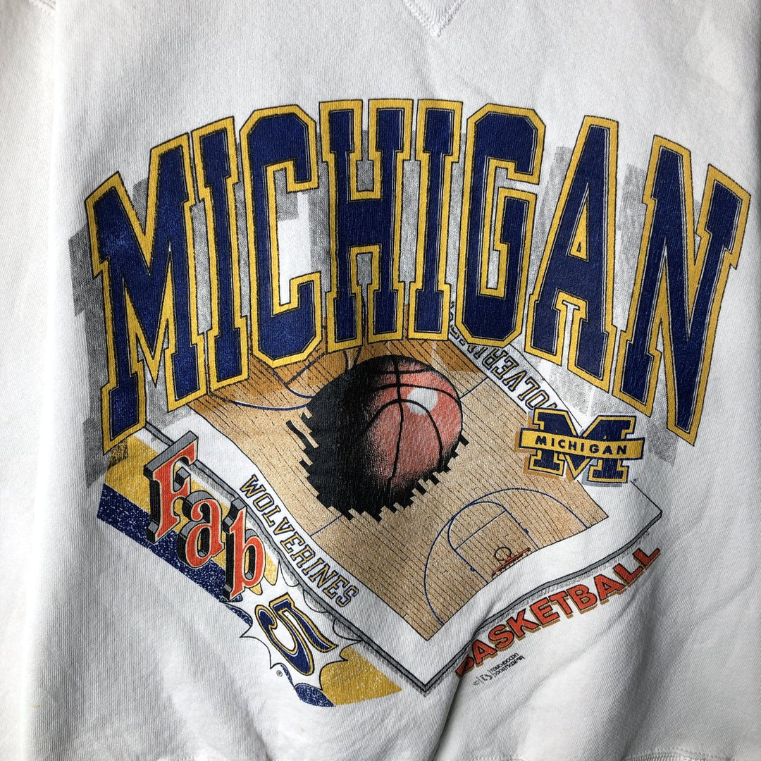 90'S Russell MICHIGAN University of Michigan college sweatshirt, Made in USA, Men's Size L, Vintage cotton white type Vintage Second Hand