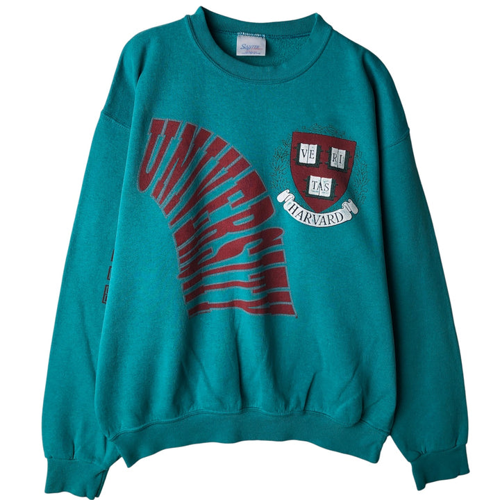 Vintage 1990'S Santee HARVARD Harvard University college sweatshirt, made in the USA, size L, men's polyester Emerald green Vintage Second Hand