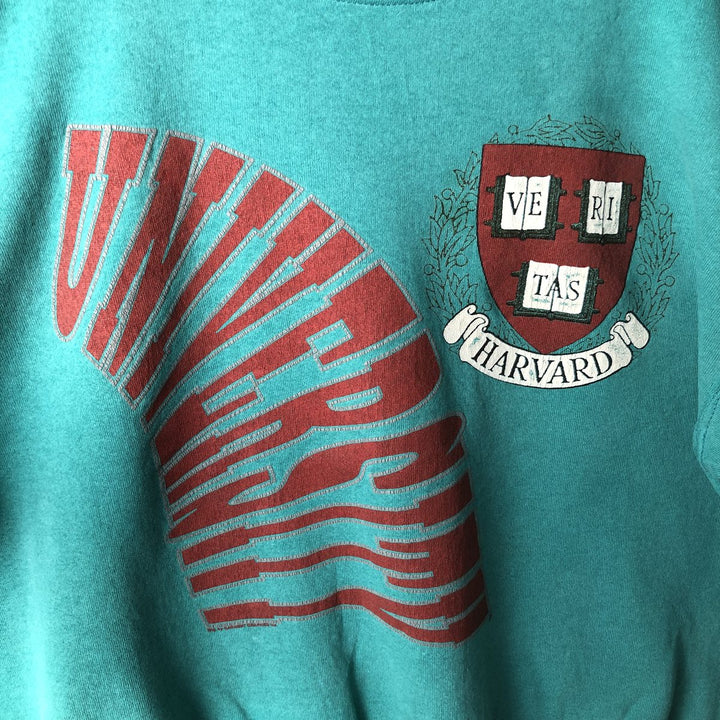 Vintage 1990'S Santee HARVARD Harvard University college sweatshirt, made in the USA, size L, men's polyester Emerald green Vintage Second Hand