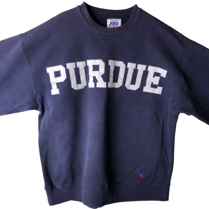 90'S Russell PRO COTTON PURDUE Purdue University College Sweatshirt, Made in USA, Men's XL, Vintage cotton navy blue type Vintage Second Hand