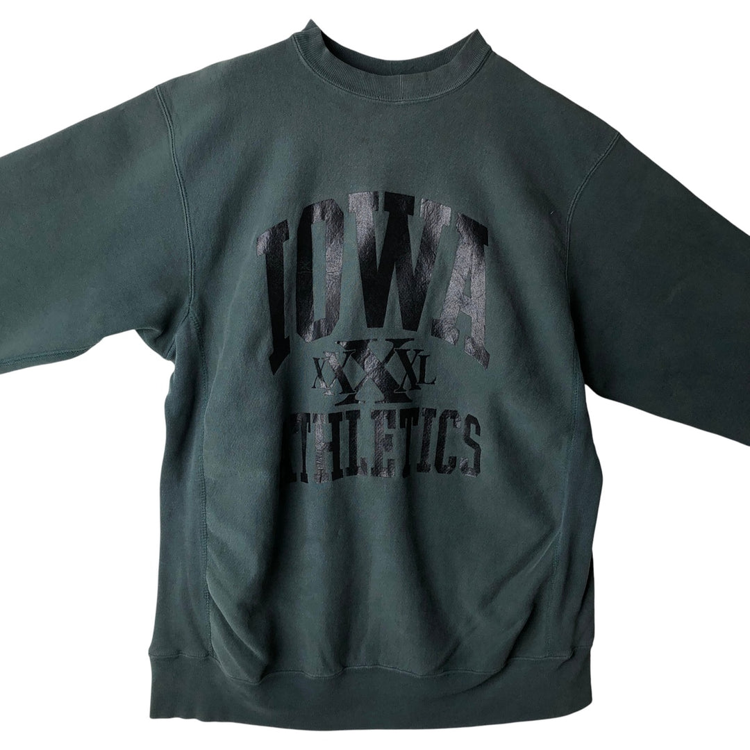 90'S MV SPORT PRO WEAVE University of Iowa 3-Piece Print College Sweatshirt, Made in USA, Men's Size XL cotton Green type dark green Vintage Second Hand