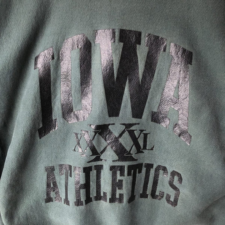 90'S MV SPORT PRO WEAVE University of Iowa 3-Piece Print College Sweatshirt, Made in USA, Men's Size XL cotton Green type dark green Vintage Second Hand