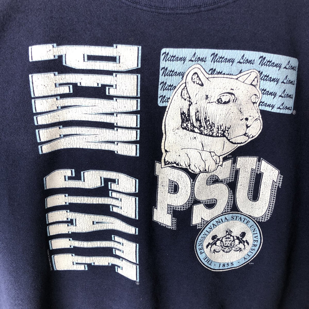 90'S ULTRA SWEATS Penn State University College Character Sweatshirt, Made in USA, Men's Size XL cotton navy blue type Vintage Second Hand