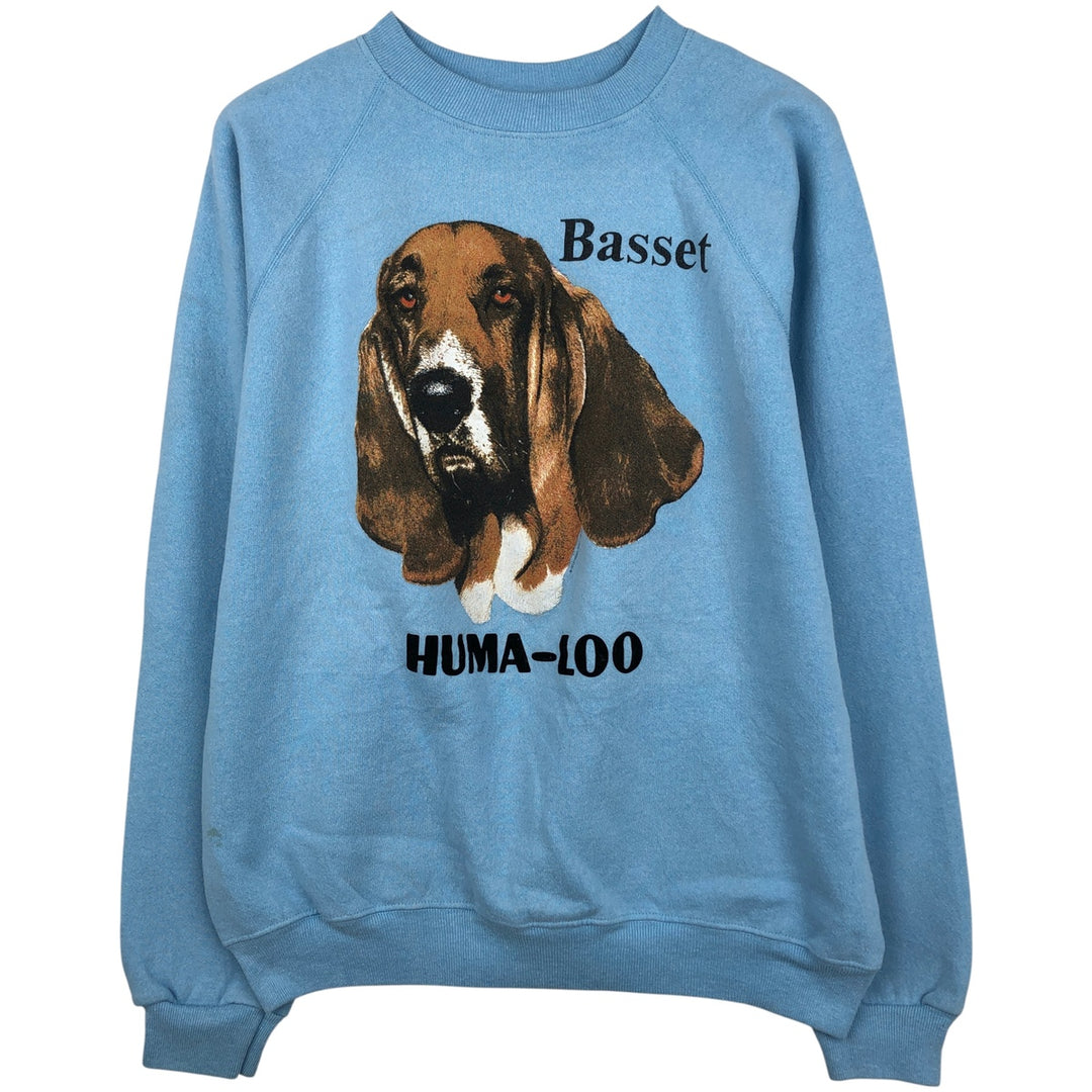 1980'S Hanes Fifty-Fifty Blue Tag Basset Hound Dog Print Animal Sweatshirt, Made in USA, Men's Size XL acrylic Blue type light blue Vintage Second Hand