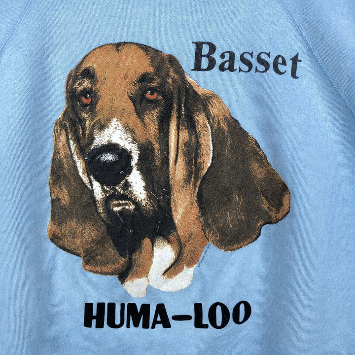 1980'S Hanes Fifty-Fifty Blue Tag Basset Hound Dog Print Animal Sweatshirt, Made in USA, Men's Size XL acrylic Blue type light blue Vintage Second Hand