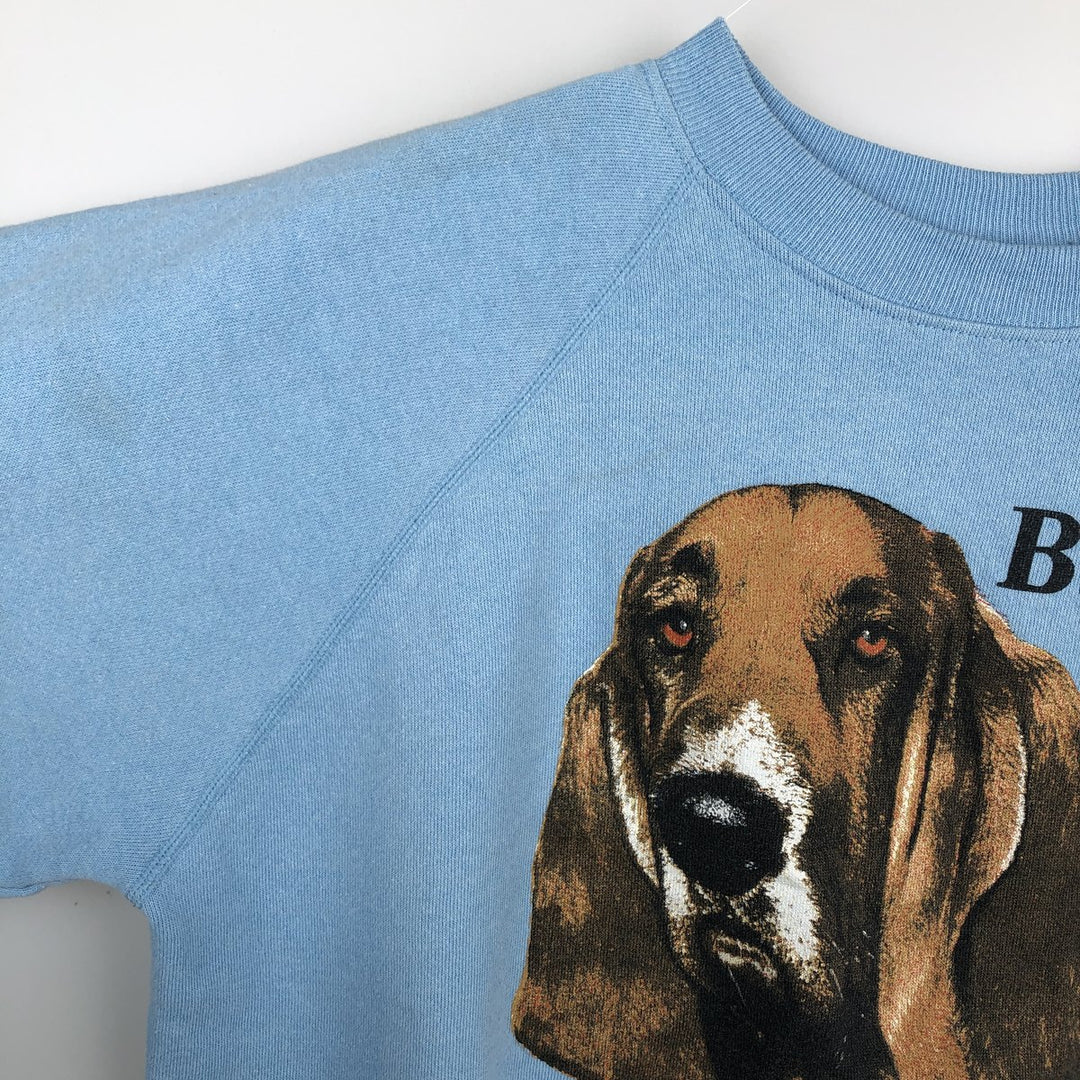 1980'S Hanes Fifty-Fifty Blue Tag Basset Hound Dog Print Animal Sweatshirt, Made in USA, Men's Size XL acrylic Blue type light blue Vintage Second Hand