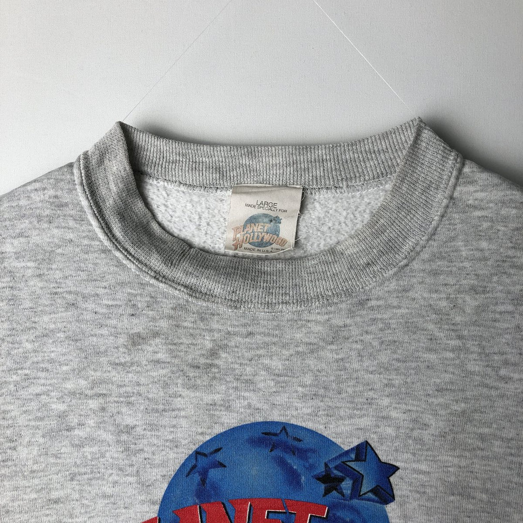 90'S Planet Hollywood Advertising Sweatshirt, Made in USA, Men's L, Vintage cotton pale white type Vintage Second Hand