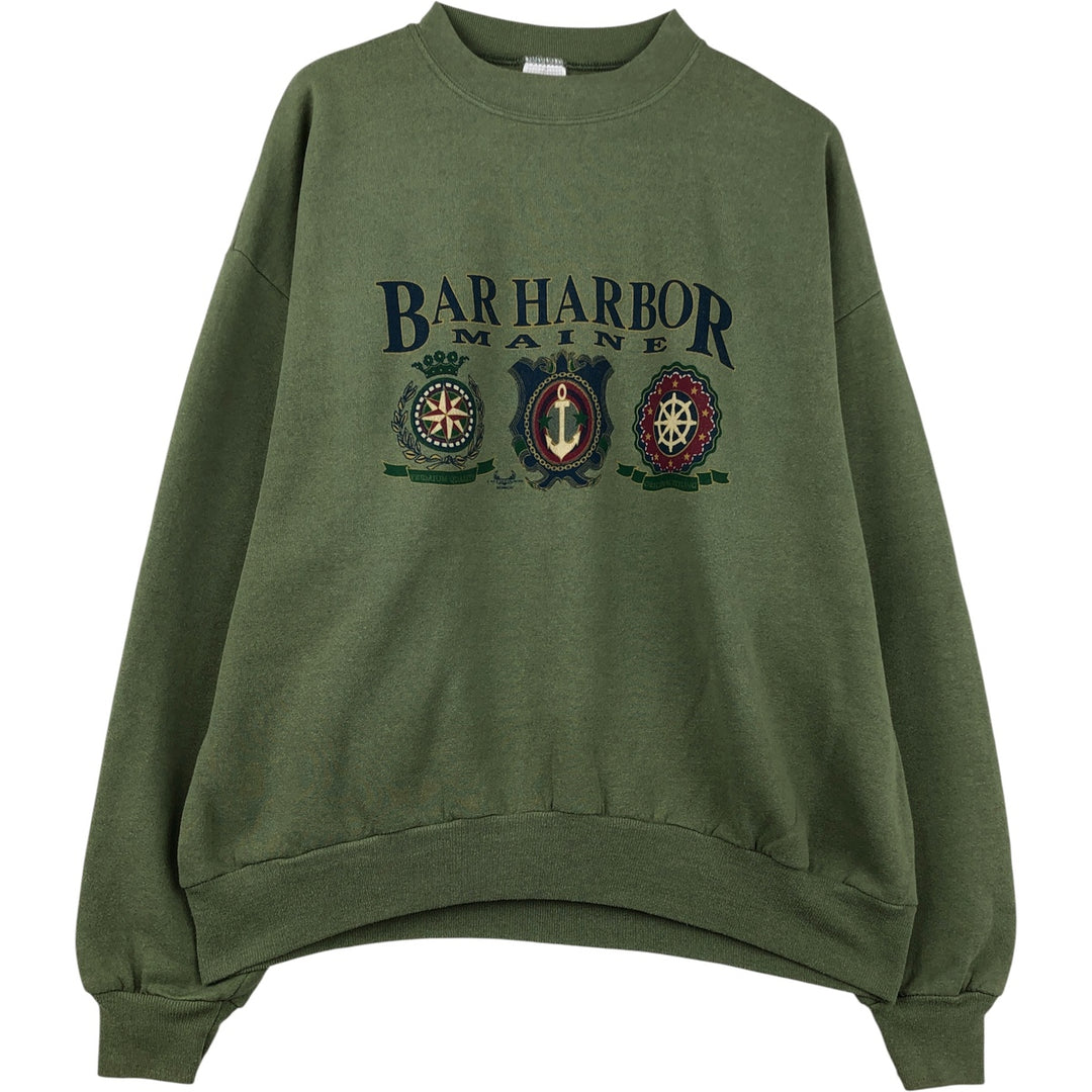80s-90'S Jerzees Printed Sweatshirt, Made in USA, Men's Size XL cotton Khaki type Vintage Second Hand