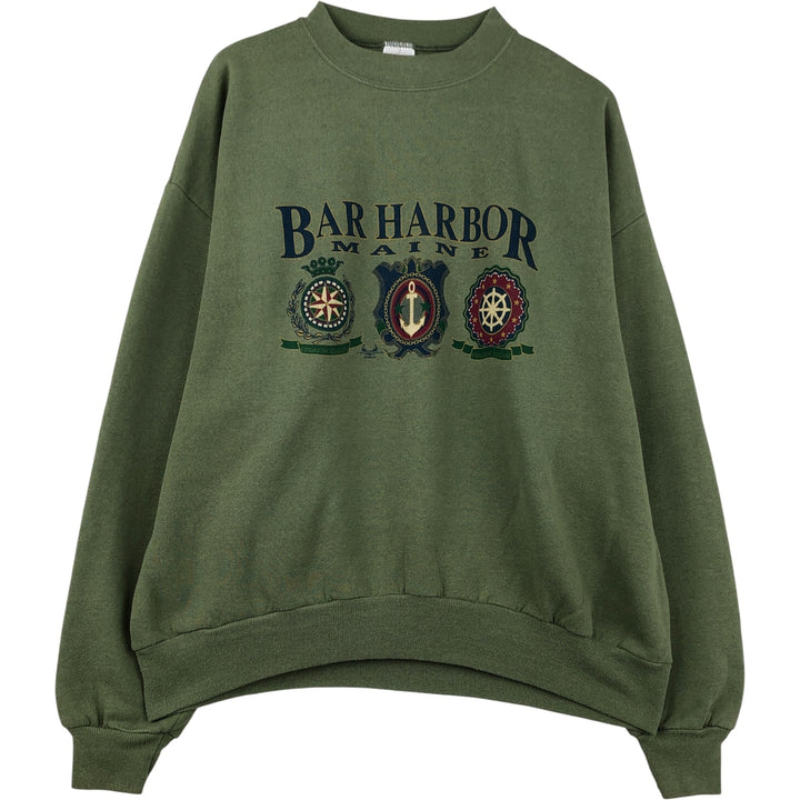 80s-90'S Jerzees Printed Sweatshirt, Made in USA, Men's Size XL cotton Khaki type Vintage Second Hand