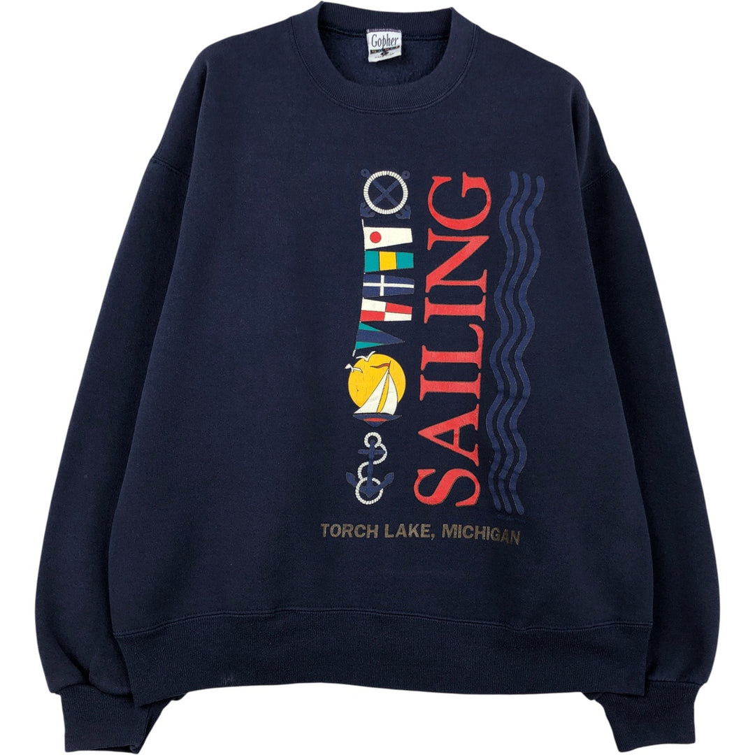 Vintage 90'S Gopher Sport printed sweatshirt, made in the USA, size L, men's cotton navy blue type Vintage Second Hand