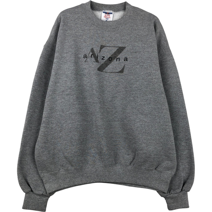 Vintage 90'S Jerzees Super Sweats printed sweatshirt, made in the USA, size L, men's polyester gray type Vintage Second Hand