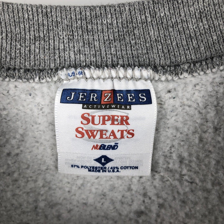 Vintage 90'S Jerzees Super Sweats printed sweatshirt, made in the USA, size L, men's polyester gray type Vintage Second Hand