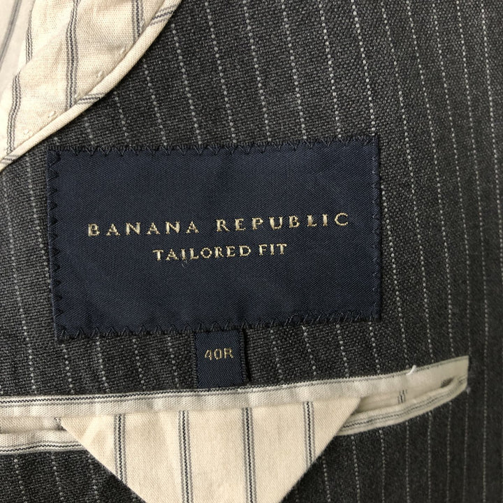 2000'S Banana Republic Tailored Fit Striped Cotton Tailored Jacket, Men's Size Medium cotton gray type Vintage Second Hand