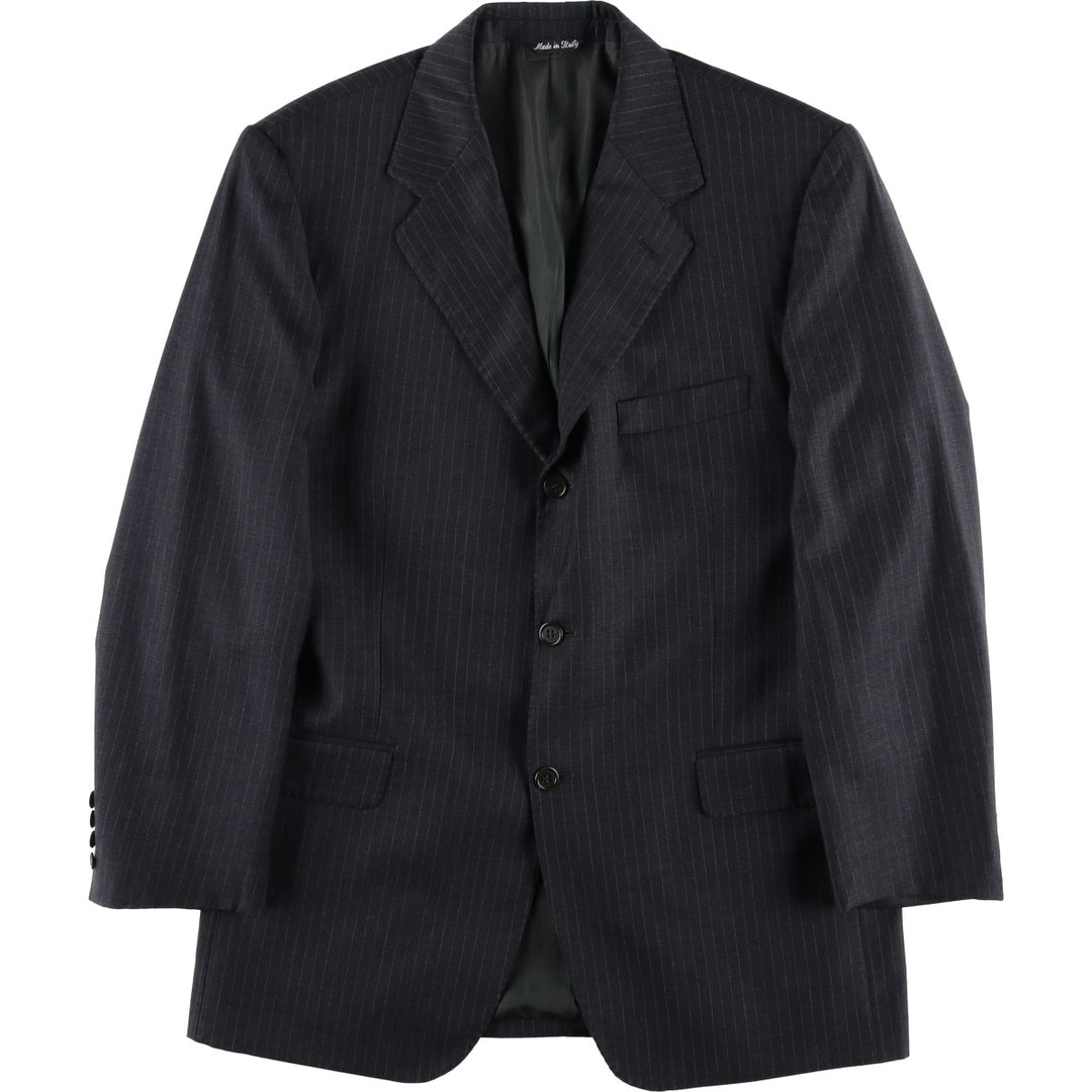 Natazzi Striped Wool Tailored Jacket, Made in Italy, Men's Size M wool Charcoal Vintage Second Hand