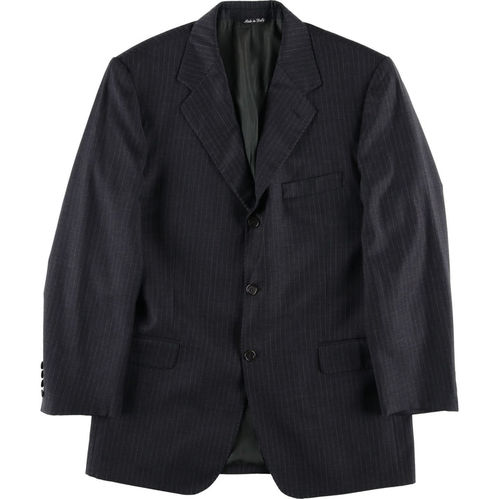 Natazzi Striped Wool Tailored Jacket, Made in Italy, Men's Size M wool Charcoal Vintage Second Hand