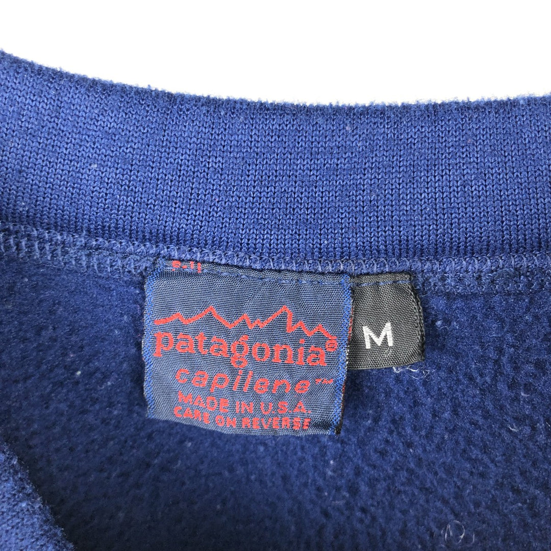 Vintage 80s-90'S Patagonia Capilene Henley Fleece Pullover, Made in USA, Men's Medium polyester navy blue type Vintage Second Hand