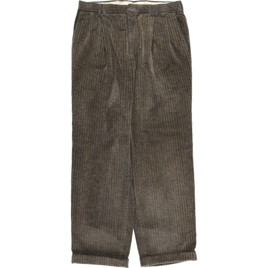 CORBIN Threads FRTripler Wide-Ribbed Two-Pleated Corduroy Pants, Made in the USA, Men's Size 34 unclear Charcoal Vintage Second Hand