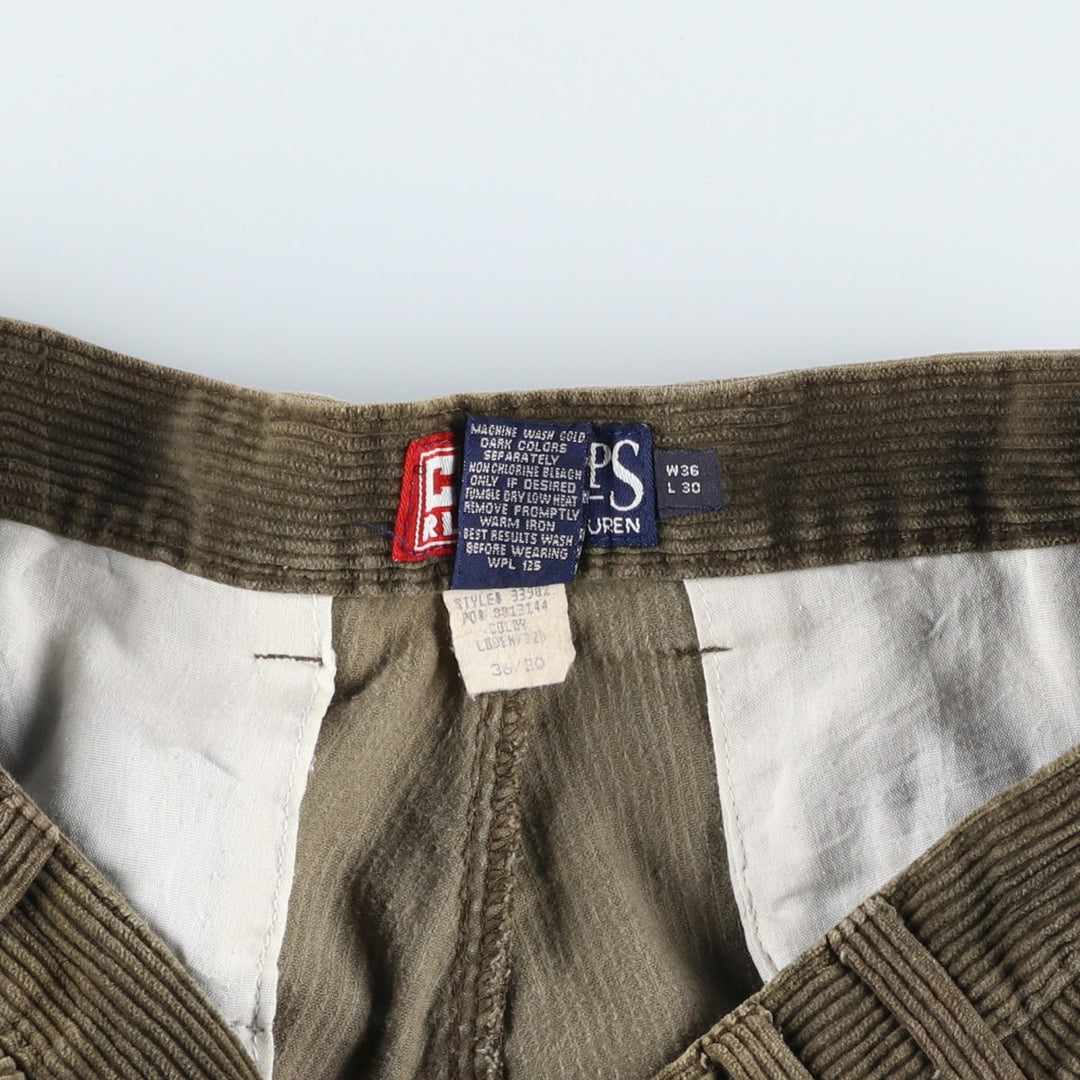 Ralph Lauren Chaps Two-pleat Corduroy Pants Men's Size 36 cotton Khaki type Vintage Second Hand