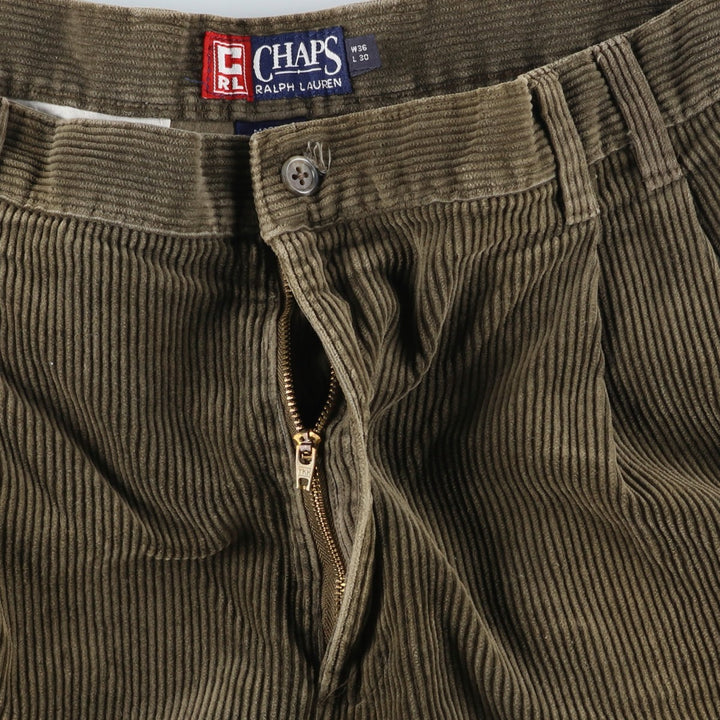 Ralph Lauren Chaps Two-pleat Corduroy Pants Men's Size 36 cotton Khaki type Vintage Second Hand