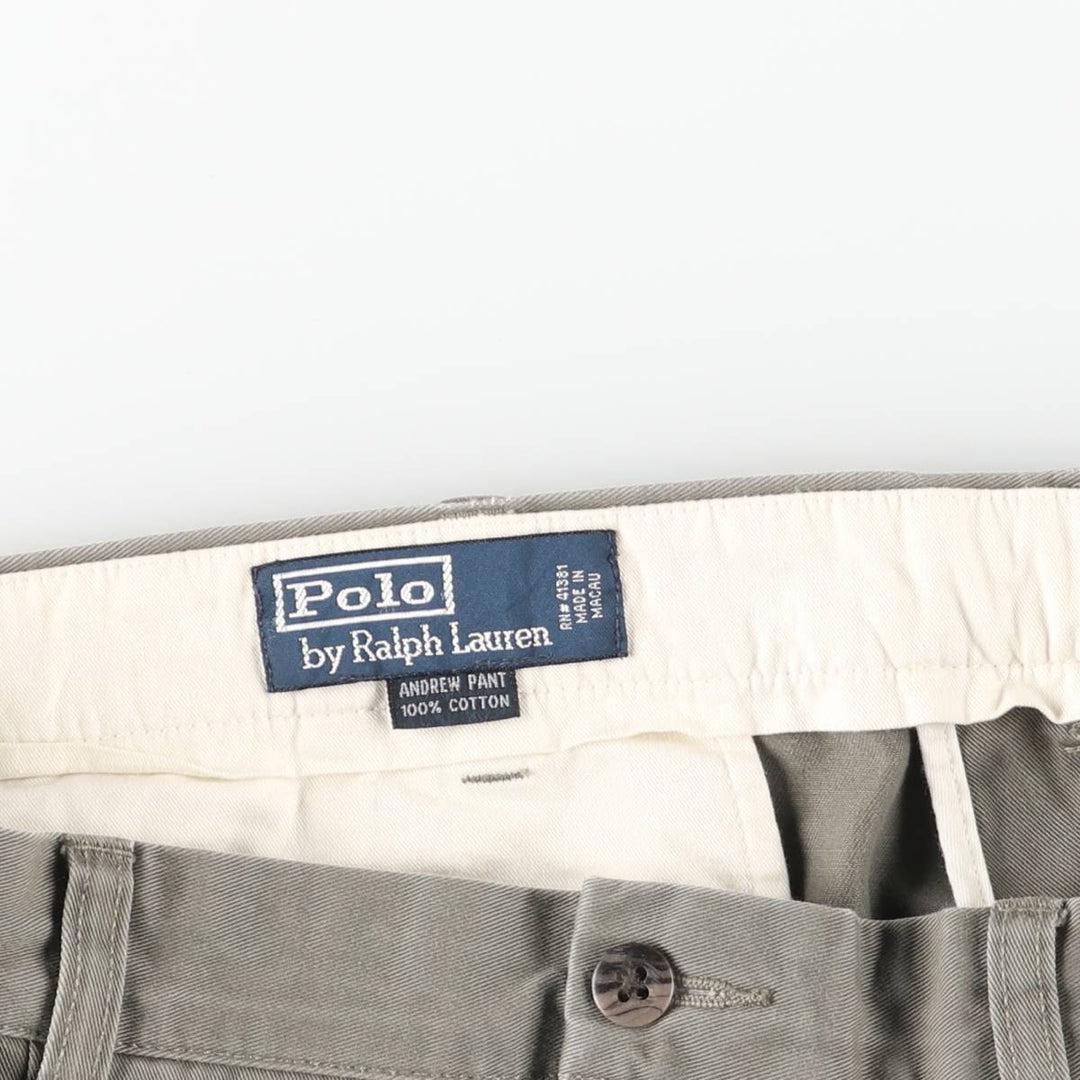 Ralph Lauren POLO by Ralph Lauren ANDREW PANT, two-pleat chino pants, men's, W35 equivalent cotton Charcoal Vintage Second Hand