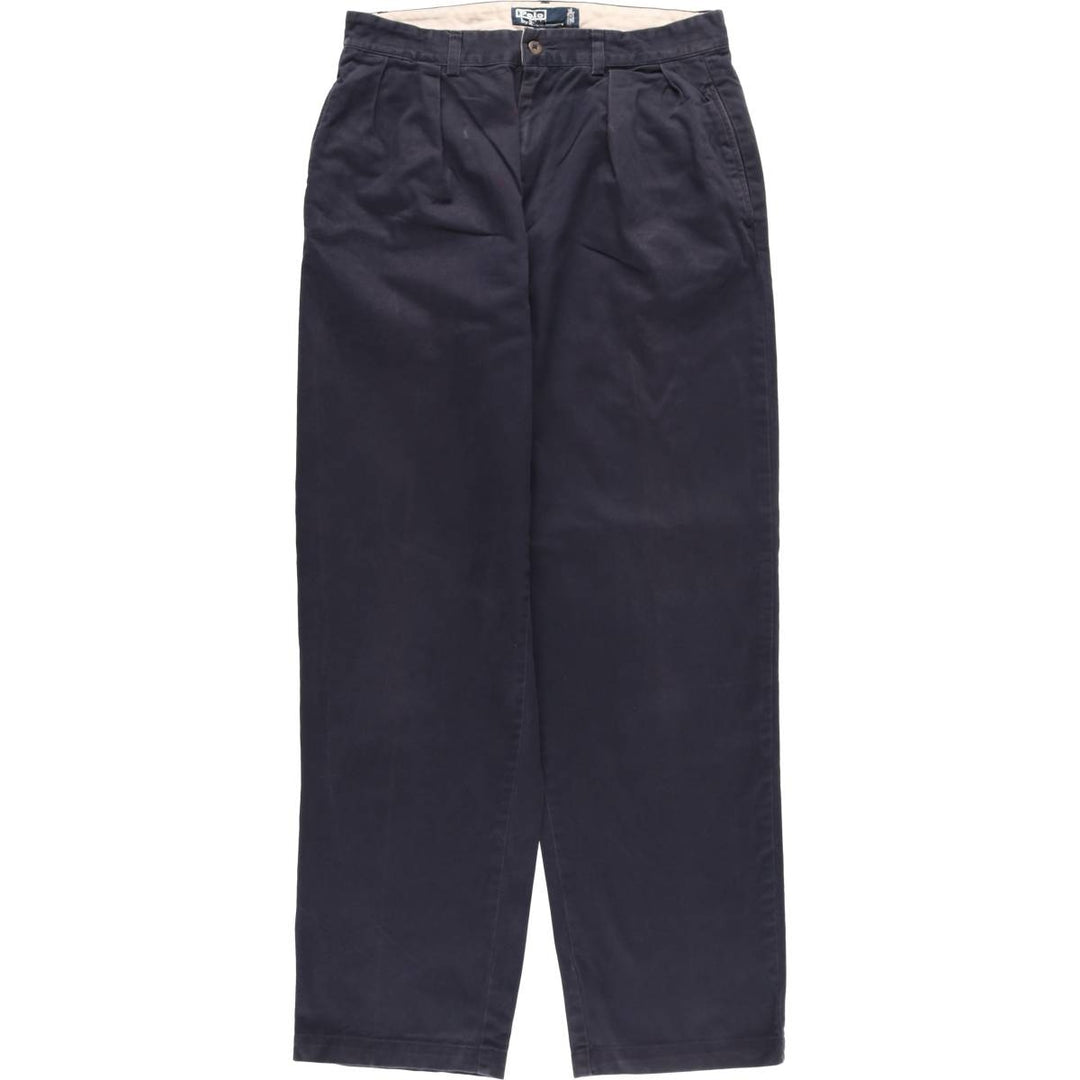Ralph Lauren POLO by Ralph Lauren ANDREW PANT Two-pleat chino pants for men, equivalent to W31 cotton navy blue type Vintage Second Hand