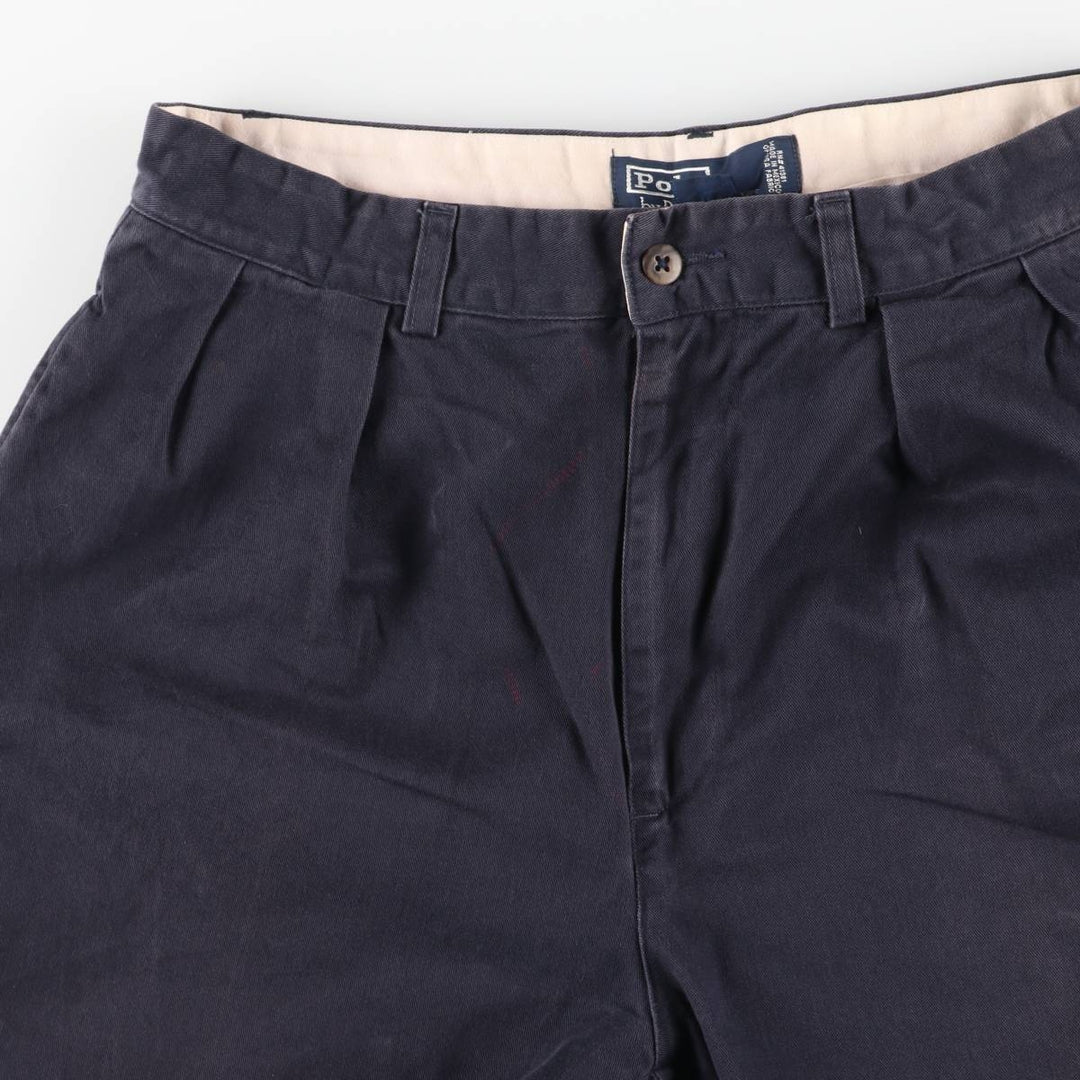 Ralph Lauren POLO by Ralph Lauren ANDREW PANT Two-pleat chino pants for men, equivalent to W31 cotton navy blue type Vintage Second Hand