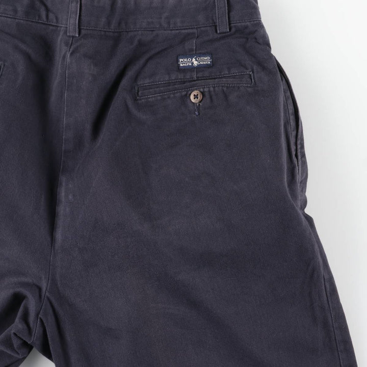 Ralph Lauren POLO by Ralph Lauren ANDREW PANT Two-pleat chino pants for men, equivalent to W31 cotton navy blue type Vintage Second Hand