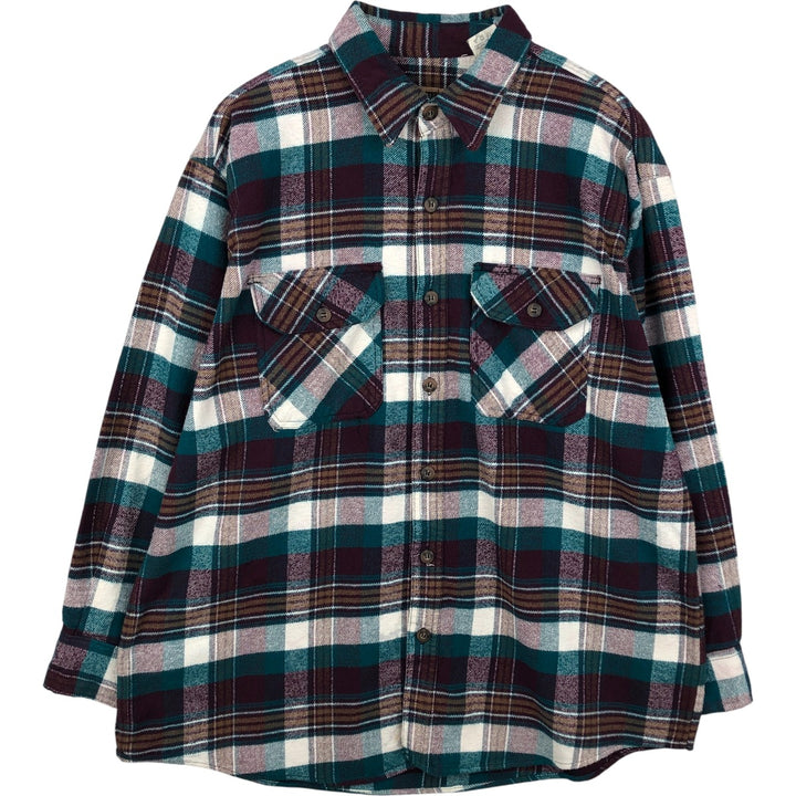 WINTER RUN Long Sleeve Flannel Check Shirt, Men's Size XL cotton Purple type red-purple Vintage Second Hand