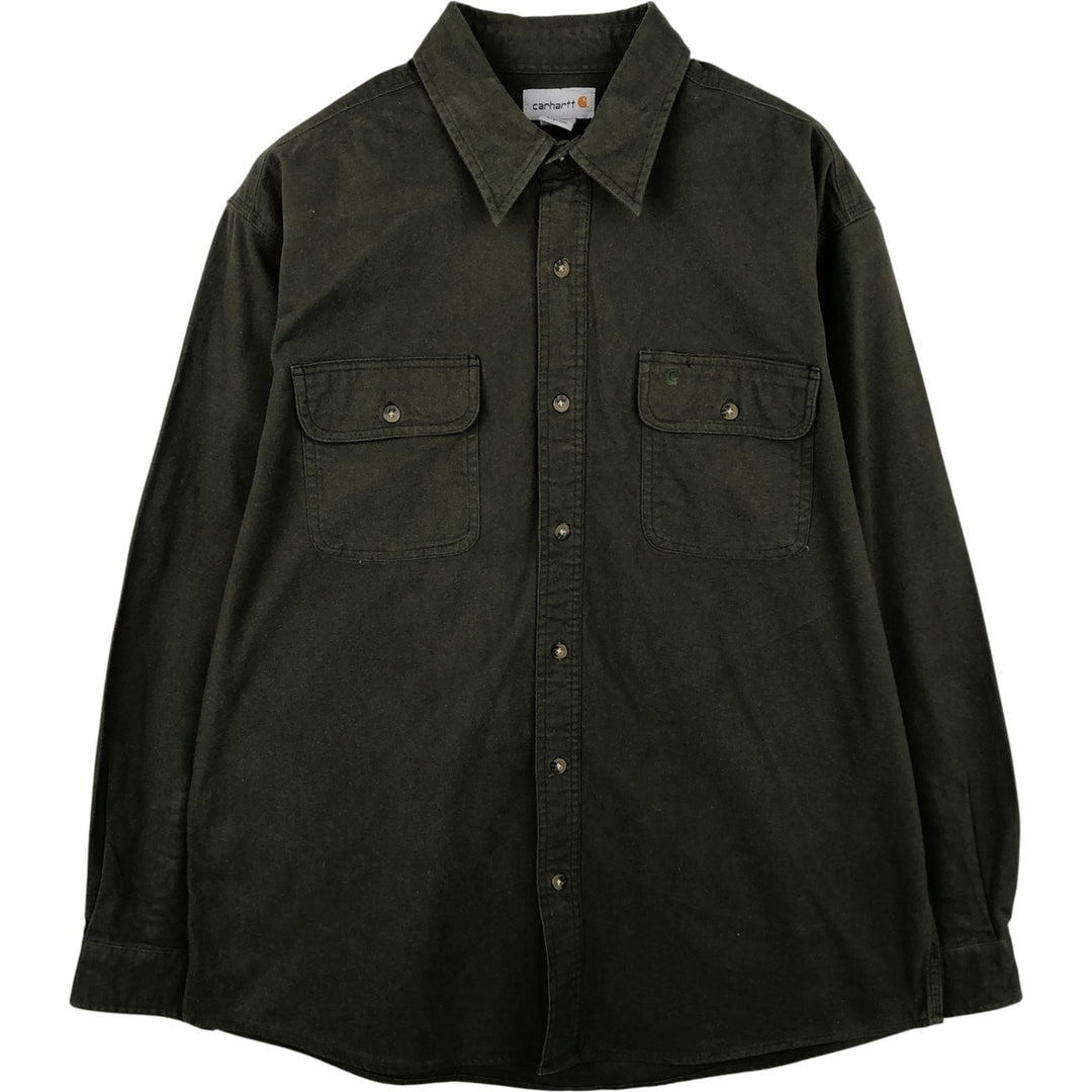 Carhartt Long Sleeve Chamois Cloth Shirt, Men's XL cotton Khaki type Vintage Second Hand