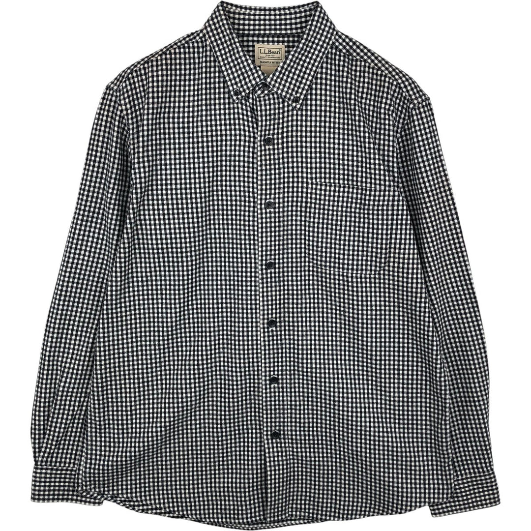 90s-00'S LL Bean Slightly Fitted Gingham Check Long Sleeve Button-Down Light Flannel Check Shirt, Men's Size L cotton white type Vintage Second Hand