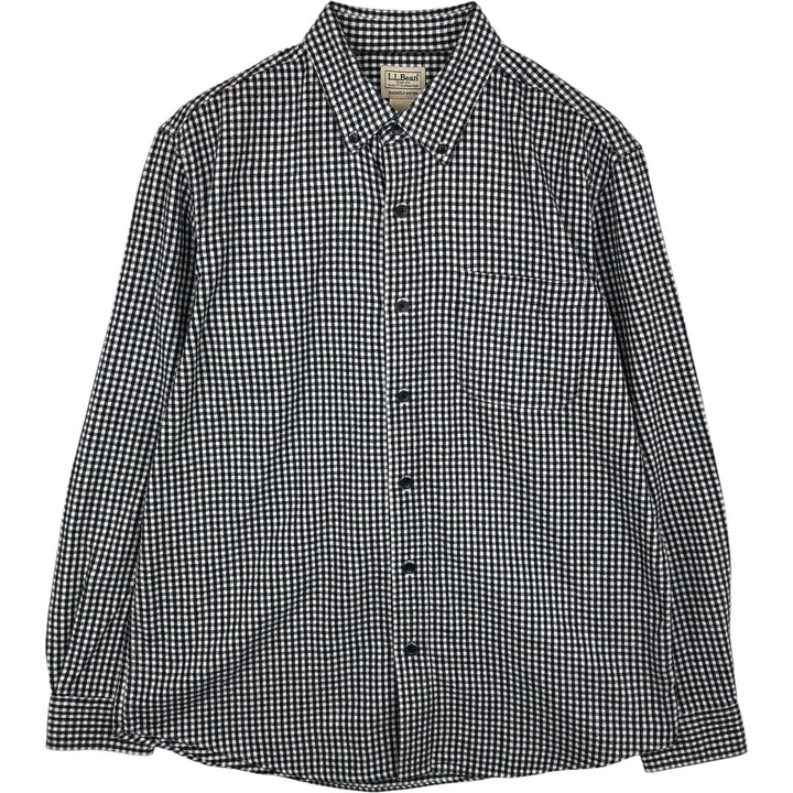 90s-00'S LL Bean Slightly Fitted Gingham Check Long Sleeve Button-Down Light Flannel Check Shirt, Men's Size L cotton white type Vintage Second Hand