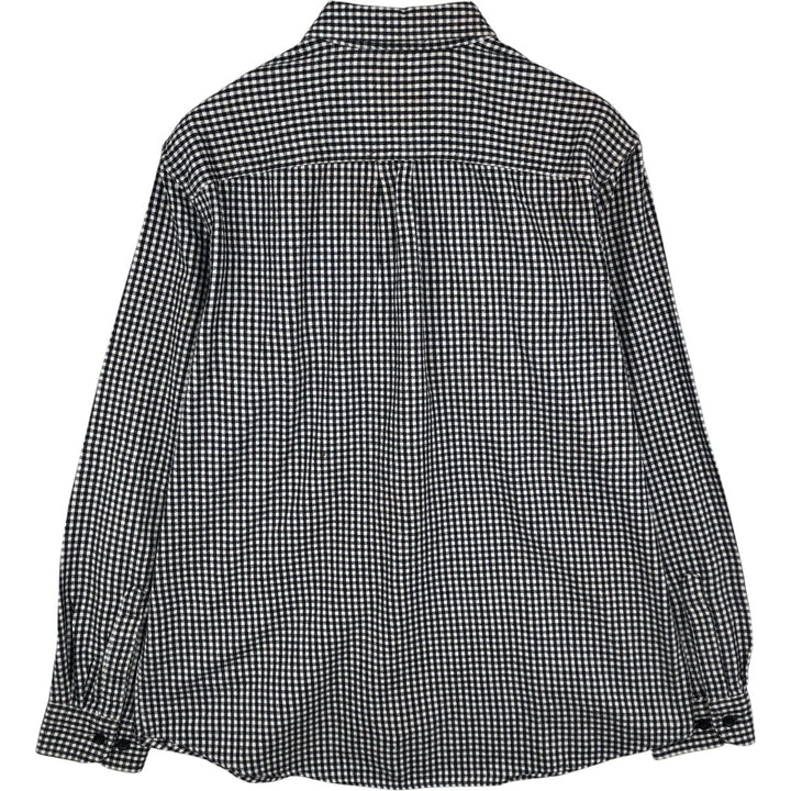 90s-00'S LL Bean Slightly Fitted Gingham Check Long Sleeve Button-Down Light Flannel Check Shirt, Men's Size L cotton white type Vintage Second Hand